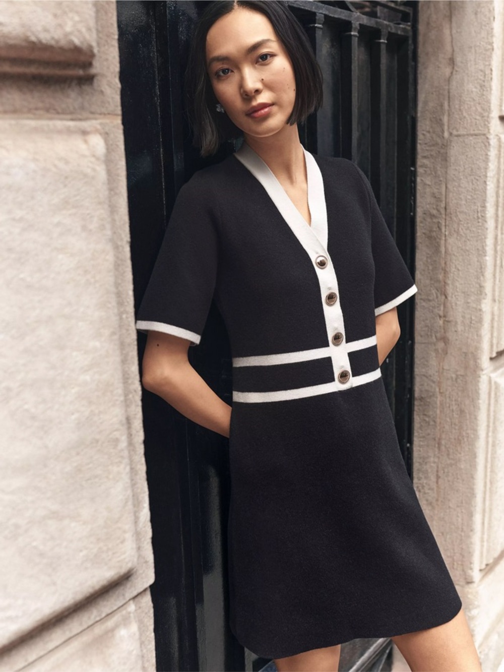 Ann Taylor Black Dress with White Trim